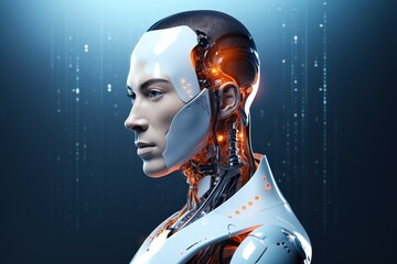 Portrait of a robot in a white futuristic interior,Artificial intelligence concept.Generative Ai