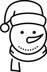 Snowman character head Christmas line icon. Christmas celebration minimal symbol, New Year festive or Xmas holiday simple vector sign or icon with snowman in hat and scarf personage