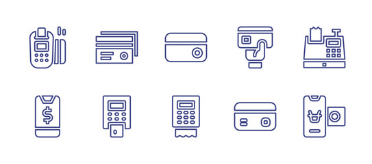 Payment line icon set. Editable stroke. Vector illustration. Containing payment terminal, mobile payment, payment, online payment, credit card, card, dataphone, cash register.