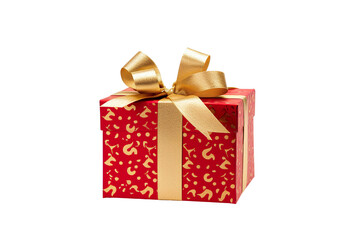 Obraz premium Red Christmas gift box, Dark red and gold gilt box isolated PNG