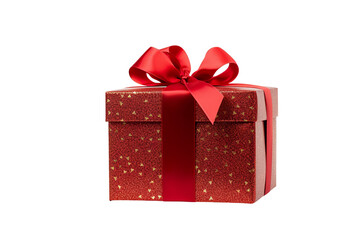 Obraz premium Red Christmas gift box, Dark red and gold gift box isolated PNG