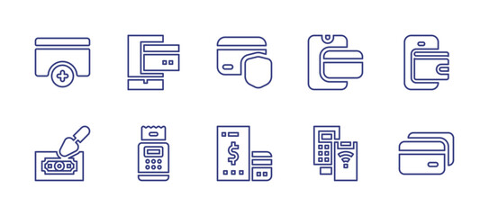 Payment line icon set. Editable stroke. Vector illustration. Containing digital wallet, credit cards, payment, secure payment, online payment, online shopping, contactless.