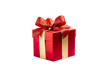 Red Christmas gift box, Dark red and gold gift box isolated PNG