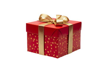Obraz premium Red Christmas gift box, Dark red and gold gift box isolated PNG