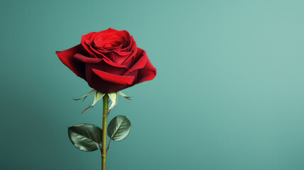 Red Rose on pale green background