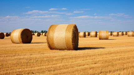 Round straw bales on farmland