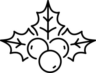 Christmas holly leaf line icon. New Year holiday minimal sign, Christmas celebration or winter season festive thin line vector symbol or outline icon with holiday plant decoration