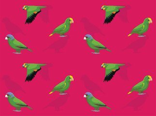 Bird Parrot Yellow-Headed Amazon Cartoon Seamless Wallpaper Background