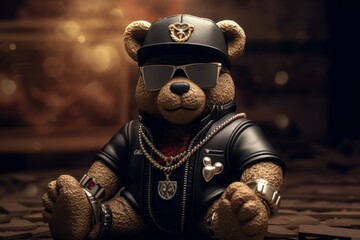 teddy bear gangster rapper, Generative AI - obrazy, fototapety, plakaty