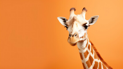 Giraffe on pale dark orange background