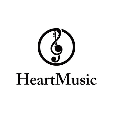 note symbol with guitar. vector logo