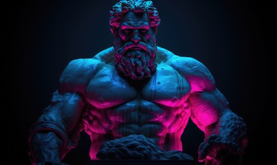 A captivating shot of a fierce-looking statue, with bulging muscles and a stern expression, evoking a sense of raw power and determination.