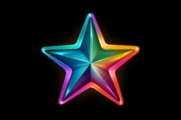 Neon bunter Stern in Regenbogen Farben auf dunklem Hintergrund. Querformat. Generative Ai.