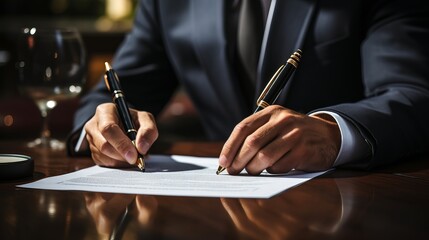 Businessman signs a document