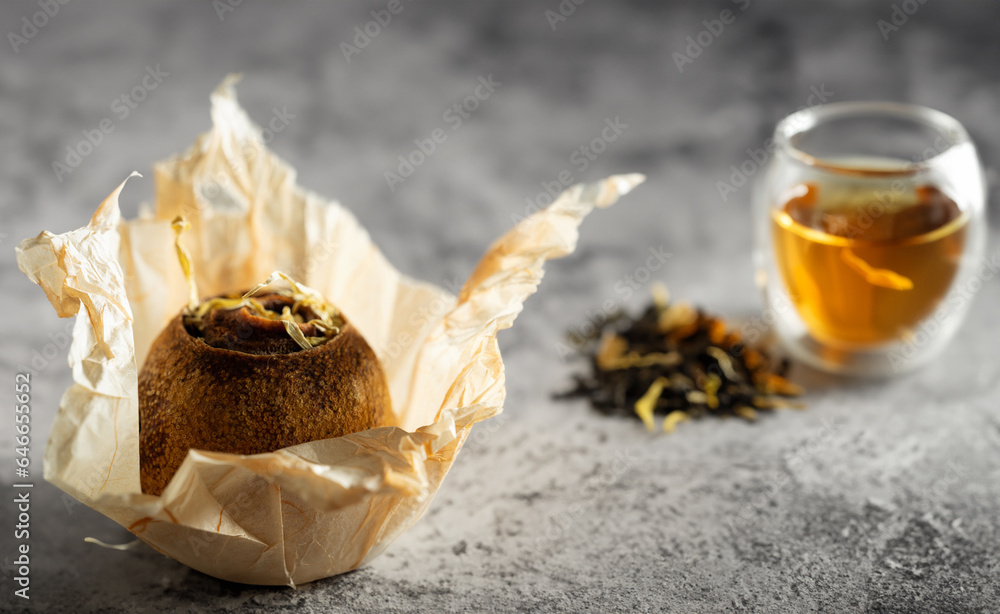 Poster paper wrapped tangerine puer tea