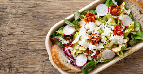 Cheese vegetable salad in a bowl