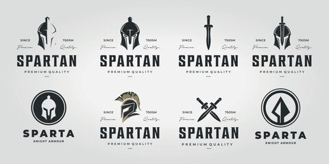 Set Bundle of Spartans Logo Vintage Vector, Illustration Design of Weapon Spear Sparta Logo