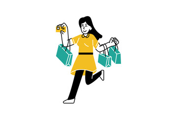 Happy Woman Shopping with credit card illustration