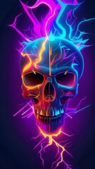 A wallpaper with a neon skull and glitchy digital effects.
