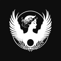 Beautiful woman with wings silhouette logo illustration