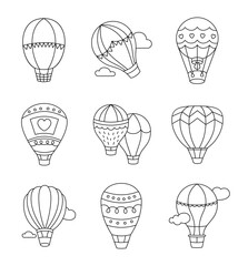 Naklejka premium Hot air balloon. Coloring Page. Transport for travel. Hand drawn style. Vector drawing. Collection of design elements.