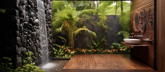 Decorating the interior of an outdoor shower and bathroom.