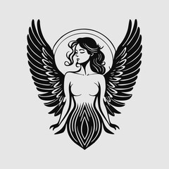 Beautiful woman with wings silhouette logo illustration