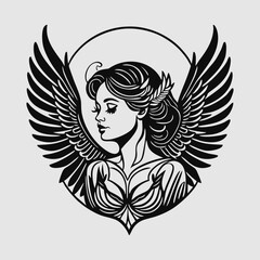Beautiful woman with wings silhouette logo illustration