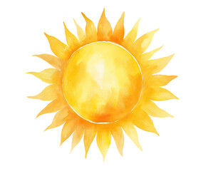 Watercolor illustration of a sun isolated on transparent background