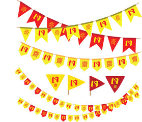  Thai and Chinese text Chinese Vegetarian Festival, Chinese vegetarian festival flag on white background. ( The Chinese and Thai letter is mean vegetarian food festival ). Vector illustration