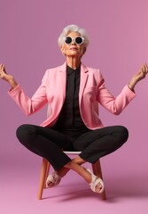 Businesswoman doing yoga