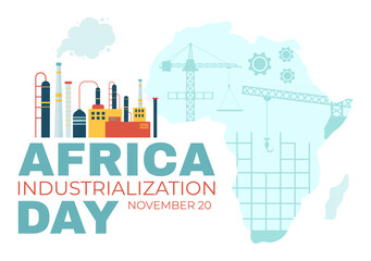 Fototapeta premium African Industrialization Day Vector Illustration of Factory Building Operating with Chimneys in the Center of the City in Flat Cartoon Background