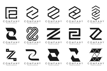 Set of abstract letter z logo design. icons for business of luxury, elegant, simple with black color - obrazy, fototapety, plakaty