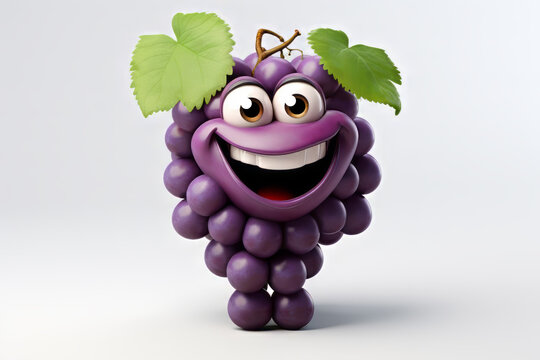 Cute cartoon grape with eyes. Cartoon fruit character. Funny emoticon illustration.