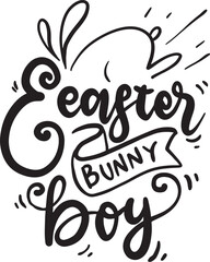 Hand written calligraphic lettering quotes Happy Easter, with egg outline, bunny face. Isolated objects on white background. Hand drawn vector illustration. Design concept for card, banner.