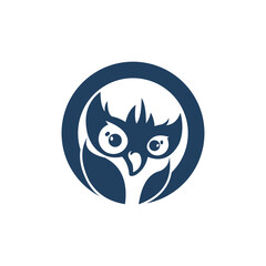 owl bird, in circle, vector logo.