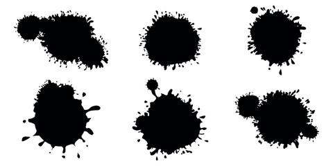 Collection of black splashes. Ink spots. Spray paint the shape with stain. Set of spray paint elements. black ink splash lines and drops.Graffiti spray. Spray paint the shape with stain.