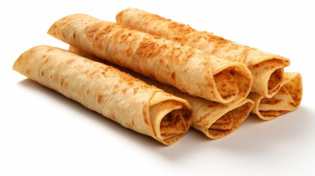 Spicy Beef Taquitos on a white background, Delicious Mexican Beef Taquitos