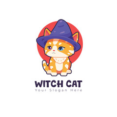 witch cat logo, cute logo, mascot logo