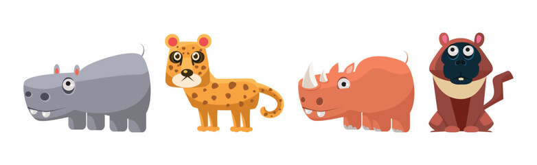 Funny African Animals and Zoo Fauna Vector Set