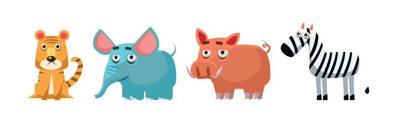 Funny African Animals and Zoo Fauna Vector Set
