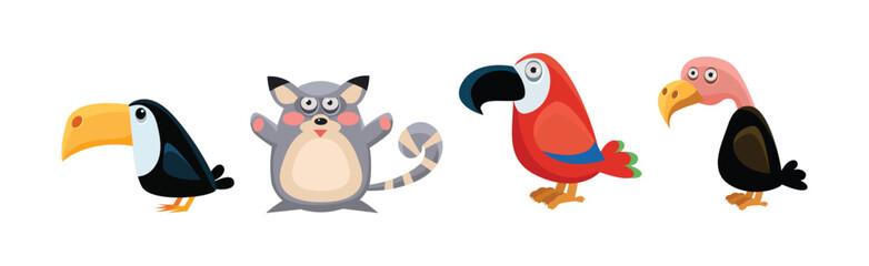 Funny African Animals and Zoo Fauna Vector Set