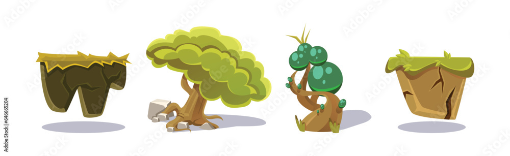 Poster nature game landscape object and elements vector set