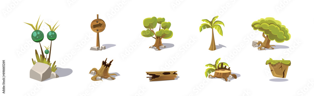 Poster nature game landscape object and elements vector set