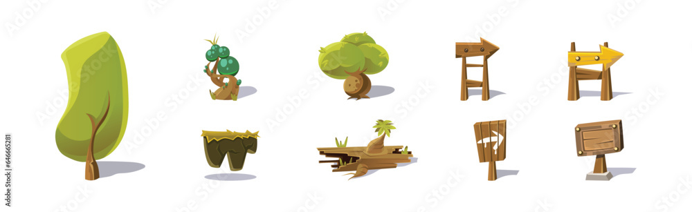 Poster nature game landscape object and elements vector set
