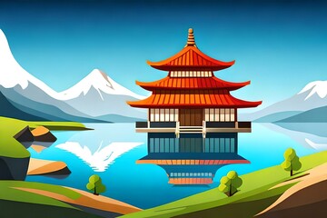 Naklejka premium temple of heaven hand made painting generated by AI