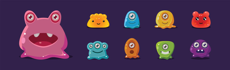 Cute Jelly Monster Funny Game Element Vector Set