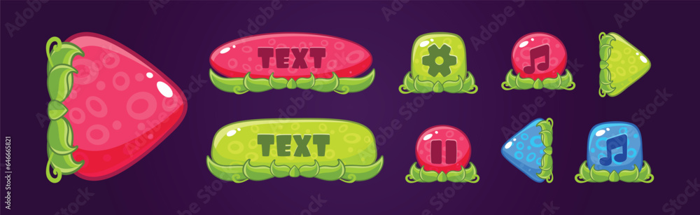 Aufkleber glossy button with green grass for game user interface vector set