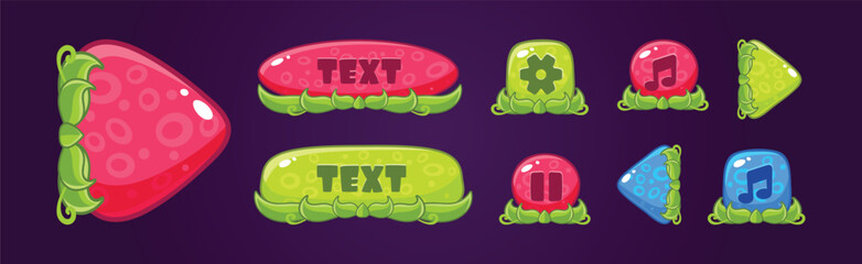 Glossy Button with Green Grass for Game User Interface Vector Set