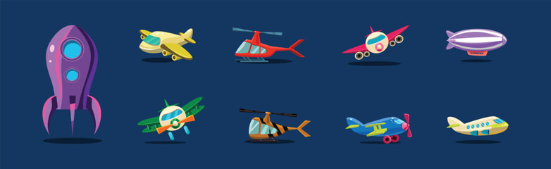 Aircraft and Different Air Vehicle for Mobile Game Vector Set